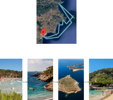 Cala Salada en Ibiza con agua cristalina, parada en ruta en barco desde San Antonio | hostal boutique en San Antonio Ibiza